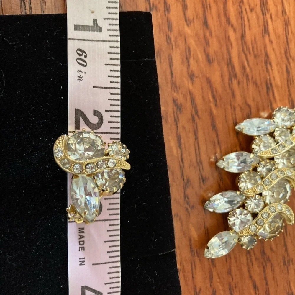 Vintage Rhinestone Brooch and Clip-On Earrings Set
